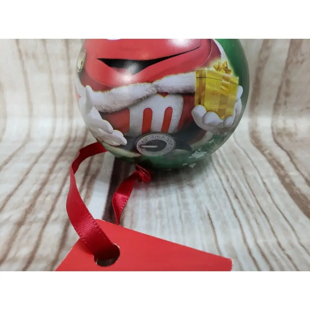 Mars M&M's Candy Round Green Metal Tin Box Container Christmas Ornament